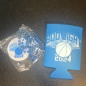 Bud Light koozie and necklace
